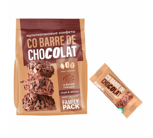 Конфеты мультизлаковые CO BARRE DE CHOCOLAT с темной глазурью, 135 г, УТ-00032333