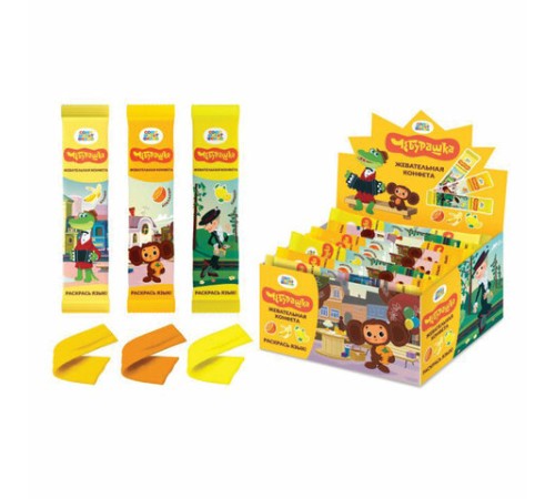 Конфета жевательная ЧЕБУРАШКА со вкусами апельсин, банан, лимон, 10 г, КТ95064