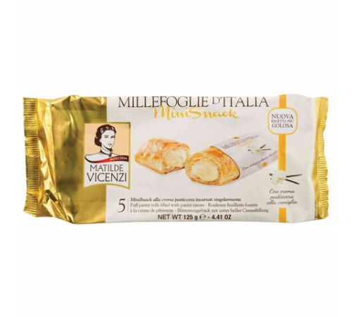 Печенье слоеное MATILDE VICENZI, трубочки с начинкой из заварного крема, 125 г, ИТАЛИЯ