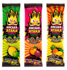 Конфета жевательная КИСЛАЯ АТАКА ассорти 3 вкусов, 11 г, KA-10-1