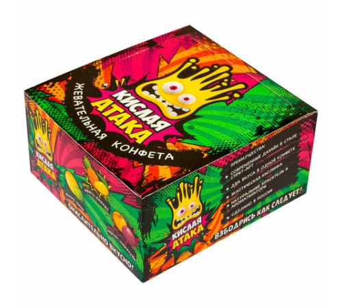 Конфета жевательная КИСЛАЯ АТАКА ассорти 3 вкусов, 11 г, KA-10-1