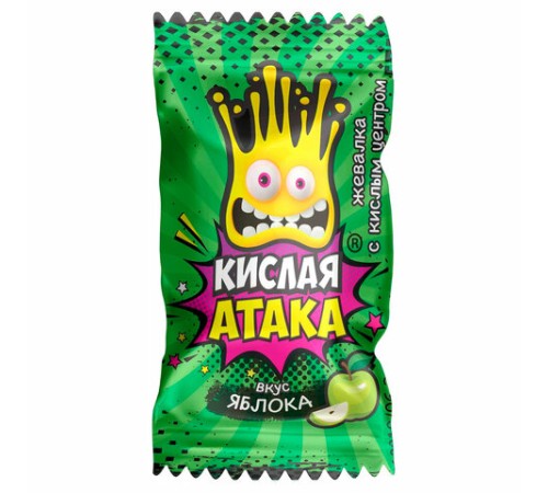 Конфета жевательная КИСЛАЯ АТАКА с кислым центром, ассорти 3 вкусов, 4,5 г, KA-1-1