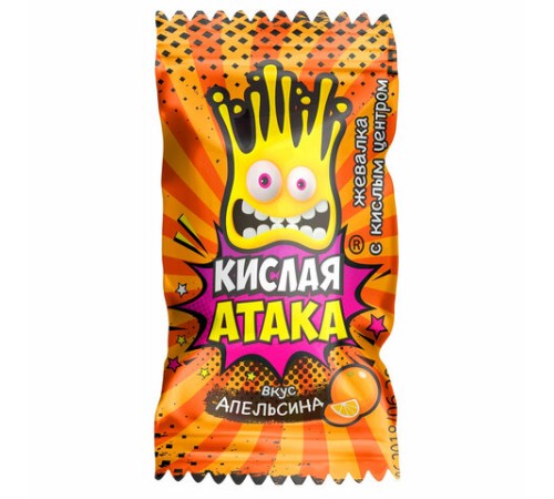 Конфета жевательная КИСЛАЯ АТАКА с кислым центром, ассорти 3 вкусов, 4,5 г, KA-1-1