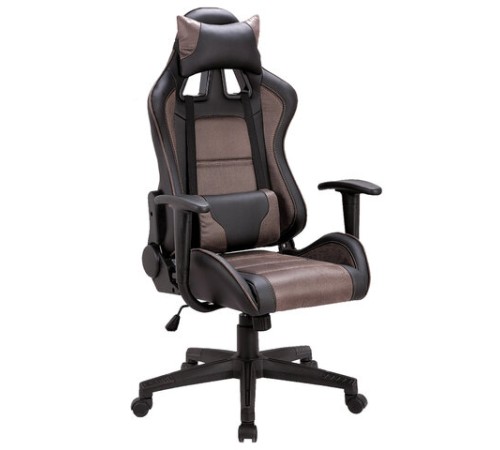 Кресло компьютерное BRABIX "GT Racer GM-100", две подушки, ткань, экокожа, черное/коричневое, 531819