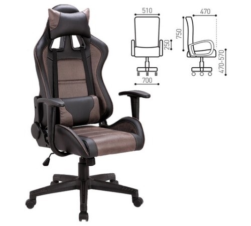 Кресло компьютерное BRABIX "GT Racer GM-100", две подушки, ткань, экокожа, черное/коричневое, 531819