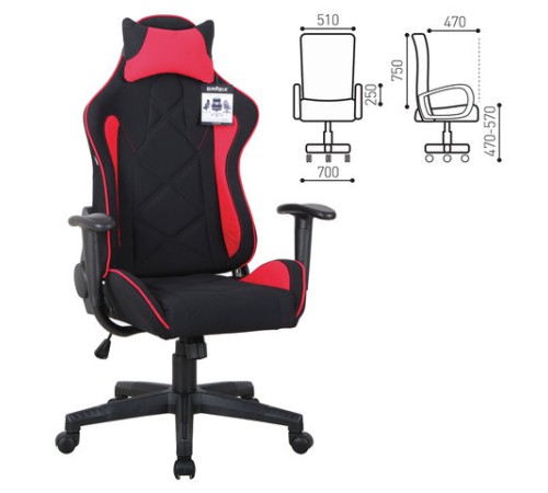 Кресло компьютерное BRABIX "GT Racer GM-101", подушка, ткань, черное/красное, 531820 Кресло компьютерное BRABIX "GT Racer GM-101", подушка, ткань, черное/красное, 531820