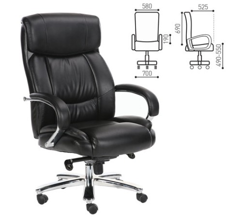 Кресло офисное BRABIX PREMIUM "Direct EX-580", хром, рециклированная кожа, черное, 531824