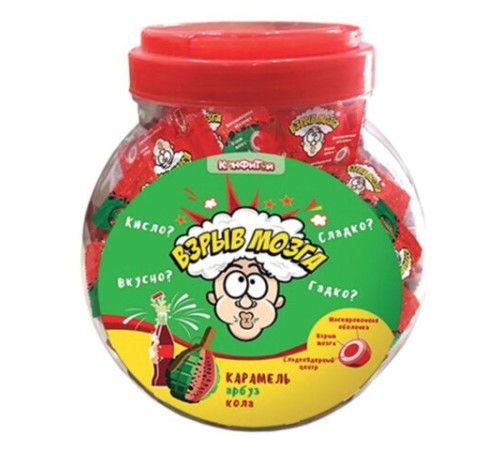 Карамель ВЗРЫВ МОЗГА ассорти 2 вкуса (кола, арбуз), 3 г, КОНФИТОЙ, КТ93624