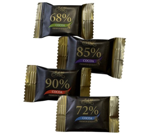 Шоколад порционный KONFESTA горький 68%, 72%, 85%, 90% какао, 1100 г (220 штук по 5 г)