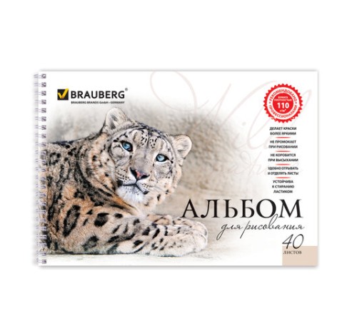 Альбом для рисования, А4, 40 листов, гребень, обложка картон, BRAUBERG, 205х290 мм, 