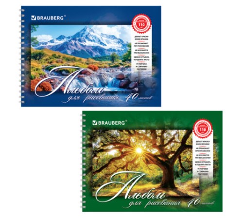 Альбом для рисования, А4, 40 листов, гребень, обложка картон, BRAUBERG, 195х285 мм, 