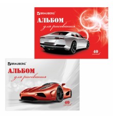Альбом для рисования, А4, 40 листов, скоба, обложка картон, BRAUBERG, 200х283 мм, 
