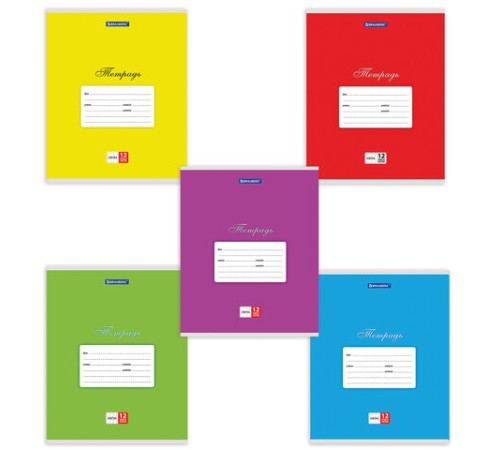 Тетрадь 12 л. BRAUBERG КЛАССИКА, клетка, обложка картон, АССОРТИ (5 видов), 103273