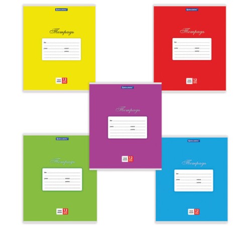 Тетрадь 12 л. BRAUBERG КЛАССИКА, узкая линия, обложка картон, АССОРТИ (5 видов), 103277