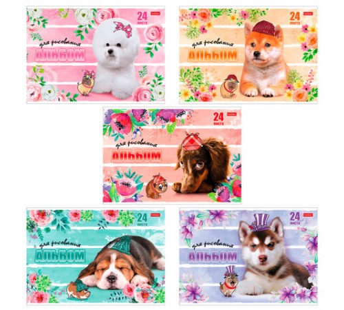 Альбом для рисования, А4, 24 листа, скоба, обложка картон, HATBER, 205х290 мм, 