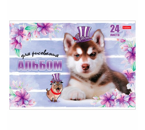 Альбом для рисования, А4, 24 листа, скоба, обложка картон, HATBER, 205х290 мм, 