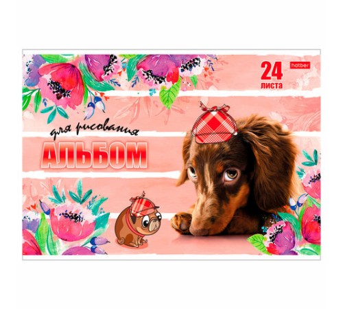 Альбом для рисования, А4, 24 листа, скоба, обложка картон, HATBER, 205х290 мм, 