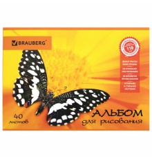 Альбом для рисования, А4, 40 листов, скоба, выборочный лак, BRAUBERG, 202х285 мм, 
