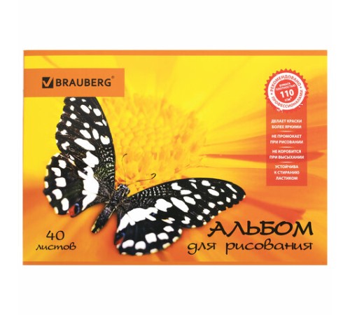 Альбом для рисования, А4, 40 листов, скоба, выборочный лак, BRAUBERG, 202х285 мм, 