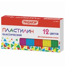 Пластилин классический ПИФАГОР, 12 цветов, 120 г, картонная упаковка, 103678