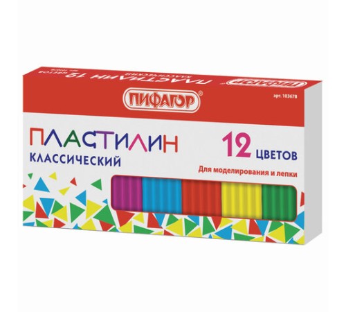 Пластилин классический ПИФАГОР, 12 цветов, 120 г, картонная упаковка, 103678