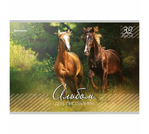 Альбом для рисования, А4, 32 листа, скоба, обложка картон, BRAUBERG, 200х283 мм, 