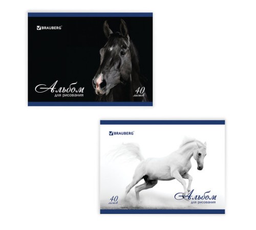 Альбом для рисования, А4, 40 листов, скоба, обложка картон, BRAUBERG, 200х283 мм, 