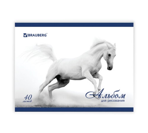 Альбом для рисования, А4, 40 листов, скоба, обложка картон, BRAUBERG, 200х283 мм, 