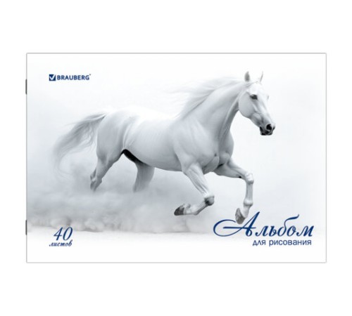 Альбом для рисования, А4, 40 листов, скоба, обложка картон, BRAUBERG, 200х283 мм, 