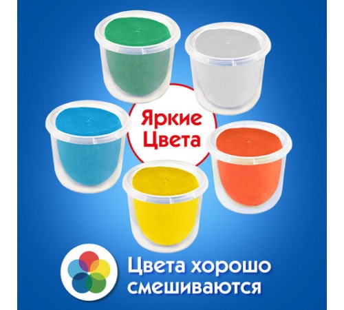 Пластилин на растительной основе (тесто для лепки) ПИФАГОР, 5 цветов, 450 г, картонный рукав, 104438