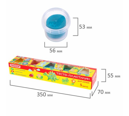 Пластилин на растительной основе (тесто для лепки) ПИФАГОР, 5 цветов, 450 г, картонный рукав, 104438