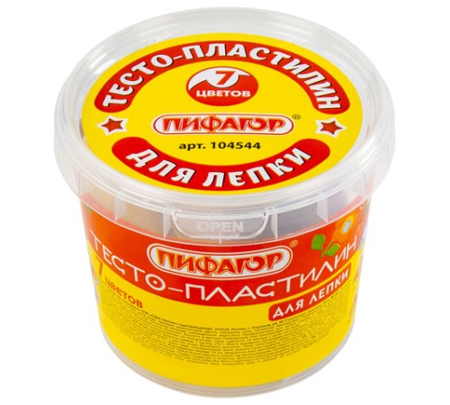 Пластилин на растительной основе (тесто для лепки) ПИФАГОР, 7 цветов, 210 г, пластиковый стакан, 104544