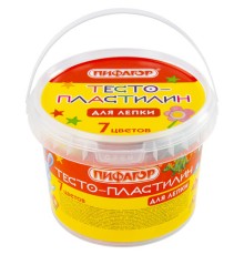 Пластилин на растительной основе (тесто для лепки) ПИФАГОР, 7 цветов, 420 г, пластиковое ведро, 104545