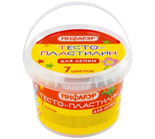 Пластилин на растительной основе (тесто для лепки) ПИФАГОР, 7 цветов, 420 г, пластиковое ведро, 104545