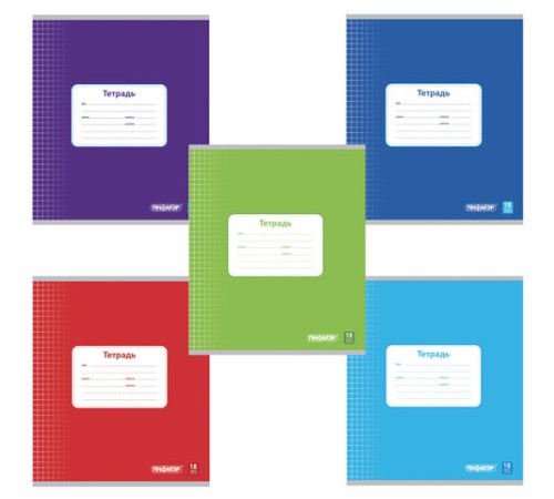 Тетрадь 18 л., ПИФАГОР, клетка, офсет №2 ЭКОНОМ, обложка картон 170 г/м2, ОДНОТОННАЯ, 104549