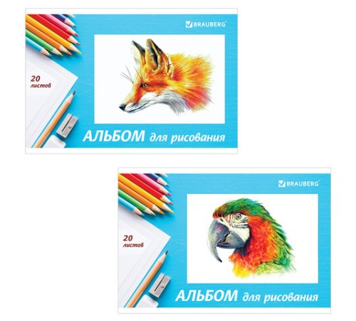 Альбом для рисования, А4, 20 л., скоба, обложка картон, BRAUBERG, 200х283 мм, 