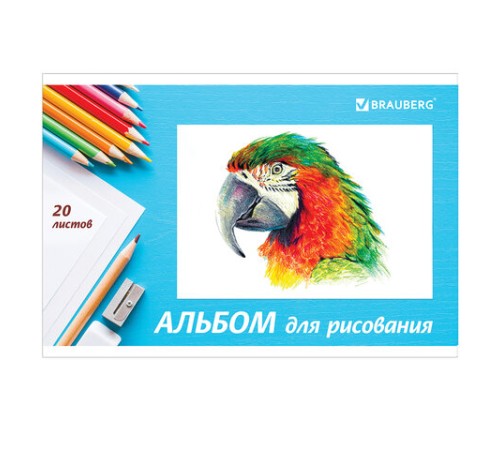 Альбом для рисования, А4, 20 л., скоба, обложка картон, BRAUBERG, 200х283 мм, 