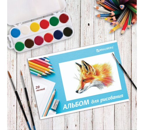 Альбом для рисования, А4, 20 л., скоба, обложка картон, BRAUBERG, 200х283 мм, 