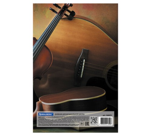 Дневник для музыкальной школы 140х210 мм, 48 л., твердый, BRAUBERG, справочный материал, 