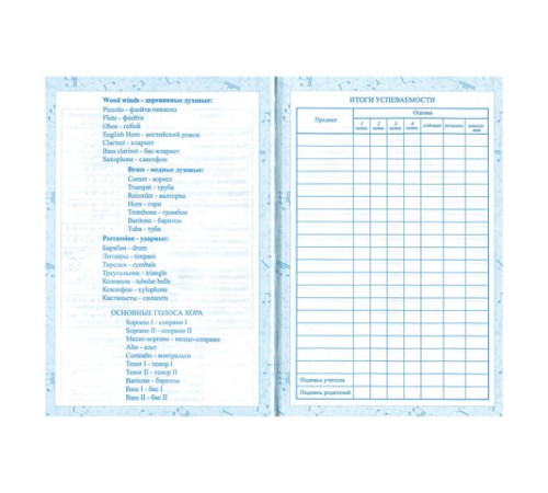 Дневник для музыкальной школы 140х210 мм, 48 л., твердый, BRAUBERG, выборочный лак, справочный материал, 