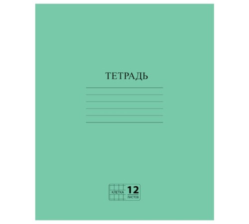 Тетрадь ЗЕЛЁНАЯ обложка 12 л., клетка с полями, офсет №2 ЭКОНОМ, 
