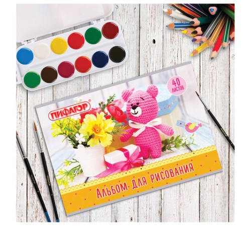 Альбом для рисования А4, 40 л., скоба, обложка офсет, ПИФАГОР, 205х290 мм, 