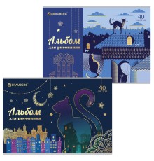 Альбом для рисования А4, 40 листов, скоба, тиснение фольгой, BRAUBERG, 202х285 мм, 