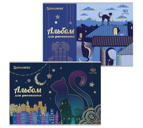 Альбом для рисования А4, 40 листов, скоба, тиснение фольгой, BRAUBERG, 202х285 мм, 