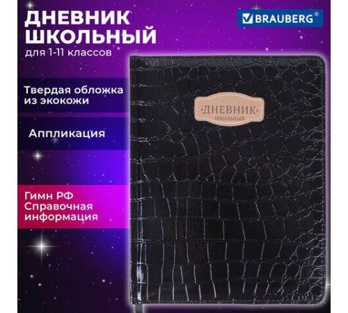 Дневник 1-11 класс 48 л., кожзам (твердая с поролоном), нашивка, BRAUBERG 