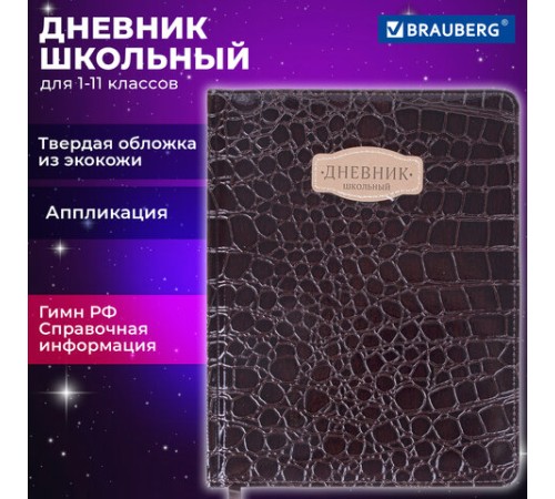 Дневник 1-11 класс 48 л., кожзам (твердая с поролоном), нашивка, BRAUBERG 