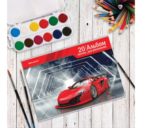 Альбом для рисования А4 20 л., скоба, обложка картон, BRAUBERG, 202х285 мм, 