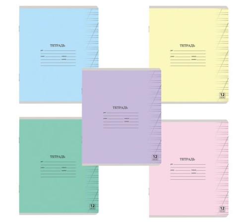 Тетрадь 12 л. ЮНЛАНДИЯ КЛАССИЧЕСКАЯ, косая линия, обложка картон, АССОРТИ 5 видов.105649