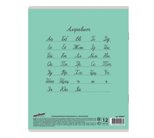 Тетрадь 12 л. ЮНЛАНДИЯ КЛАССИЧЕСКАЯ, косая линия, обложка картон, АССОРТИ 5 видов.105649