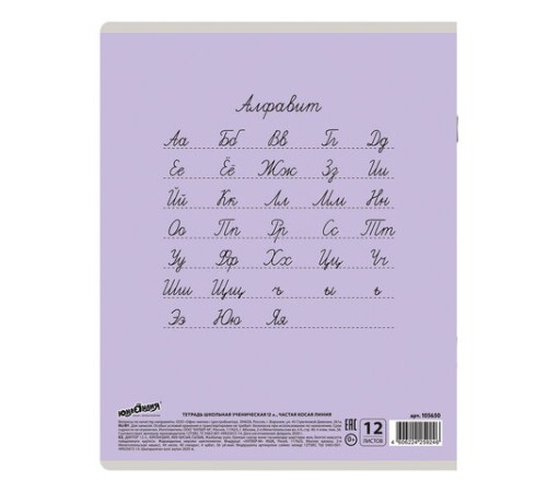 Тетрадь 12 л. ЮНЛАНДИЯ КЛАССИЧЕСКАЯ, частая косая линия, обложка картон, АССОРТИ 5 видов, 105650